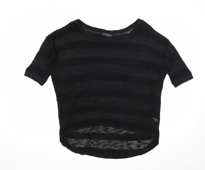 Dorothy Perkins Womens Black Scoop Neck Striped Polyester Pullover Jumper Size 14