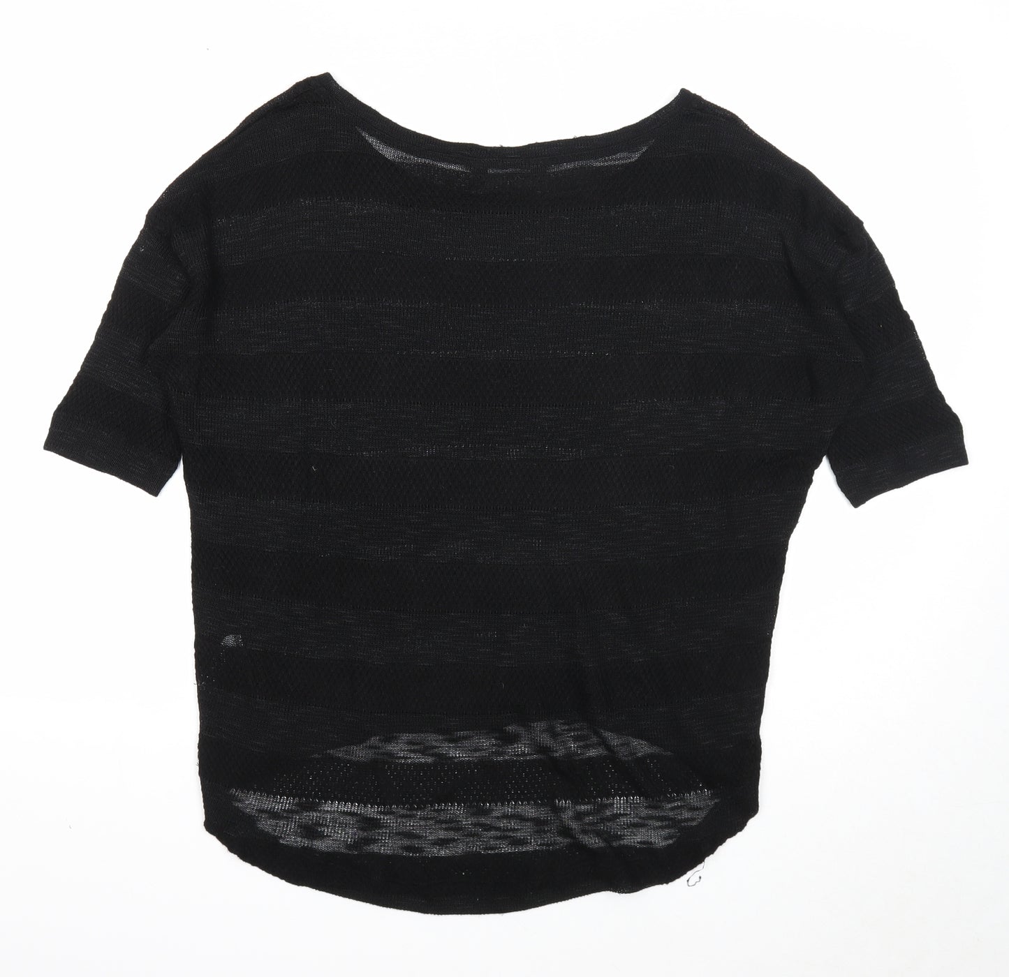 Dorothy Perkins Womens Black Scoop Neck Striped Polyester Pullover Jumper Size 14