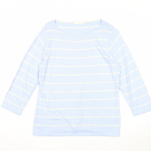 Marks and Spencer Womens Blue Scoop Neck Striped Acrylic Pullover Jumper Size 10