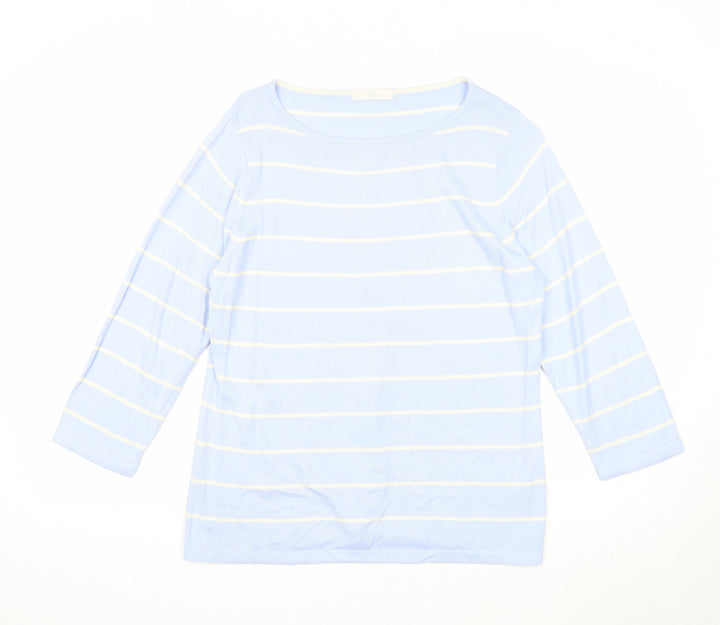 Marks and Spencer Womens Blue Scoop Neck Striped Acrylic Pullover Jumper Size 10