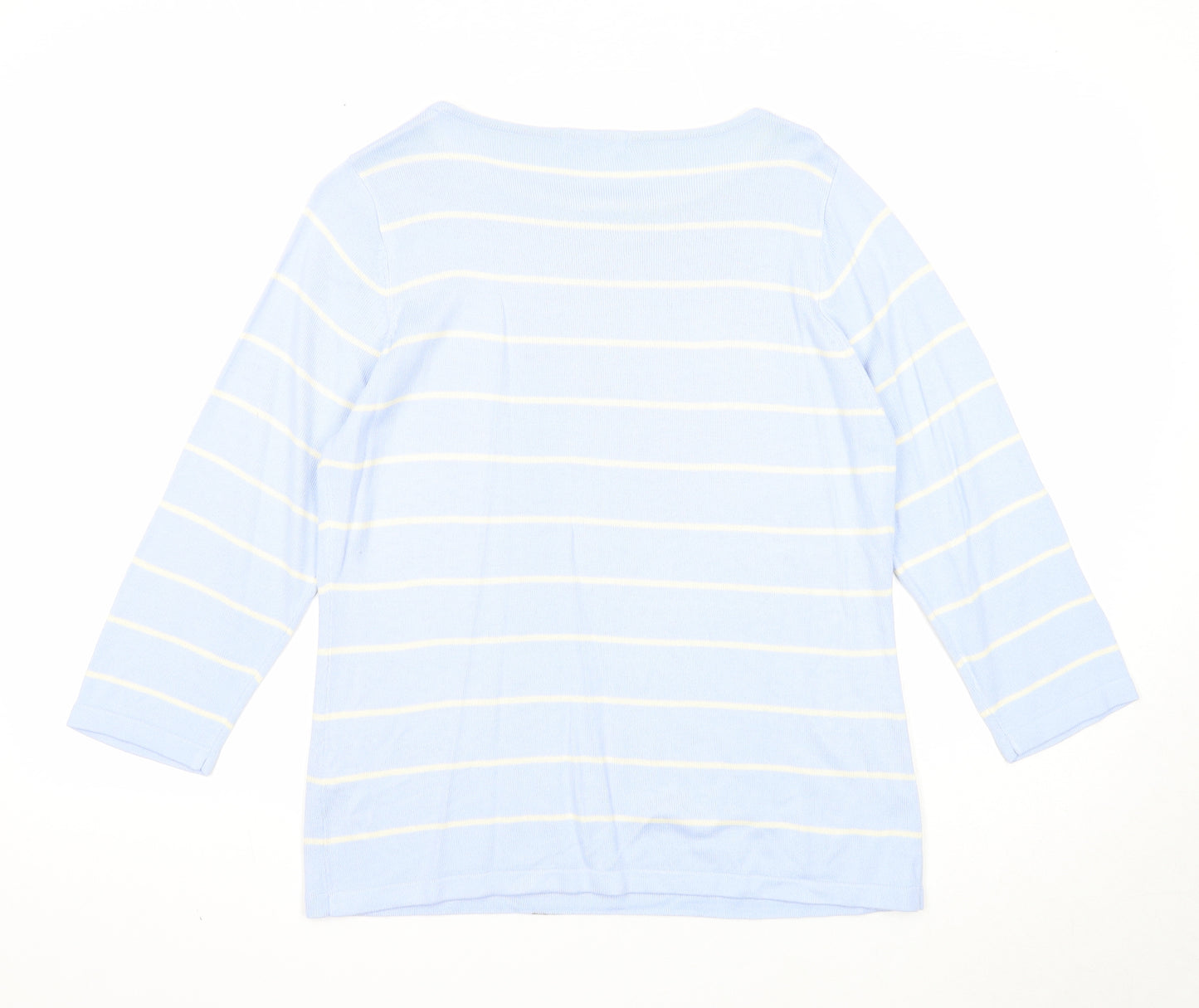 Marks and Spencer Womens Blue Scoop Neck Striped Acrylic Pullover Jumper Size 10