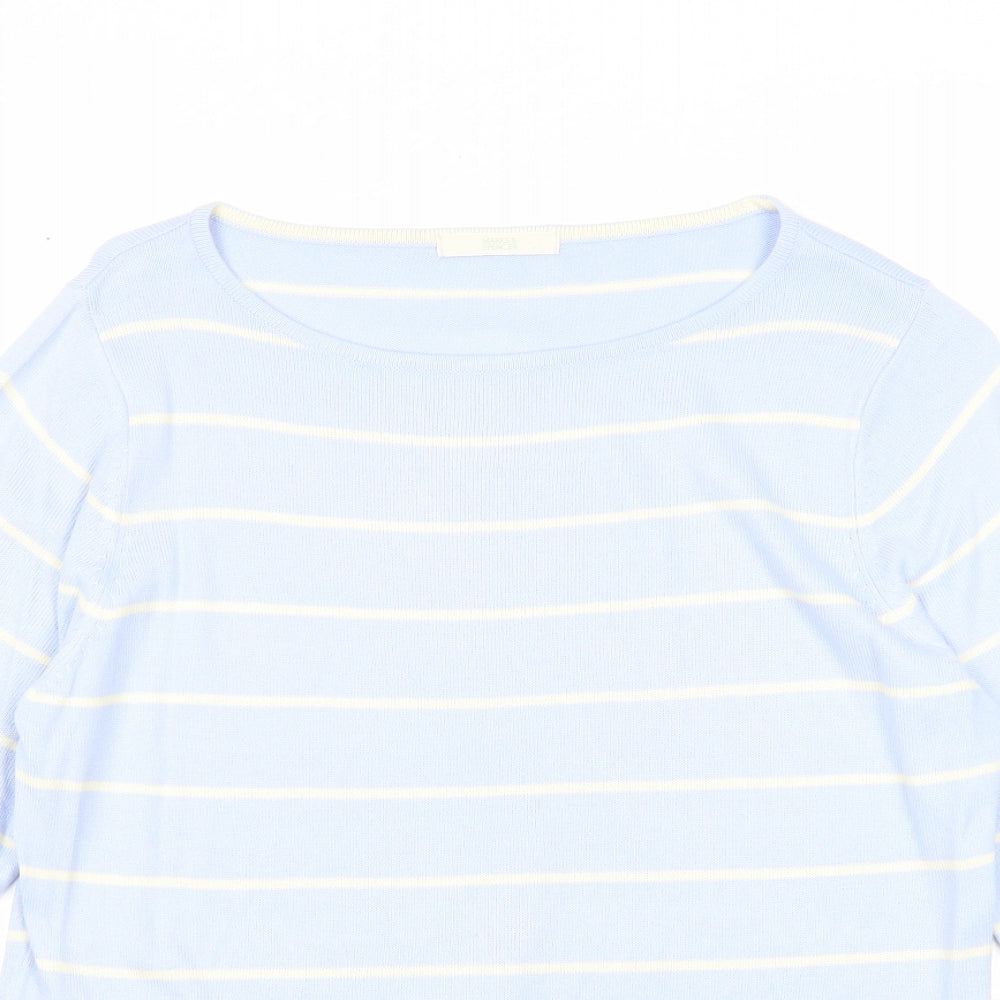 Marks and Spencer Womens Blue Scoop Neck Striped Acrylic Pullover Jumper Size 10