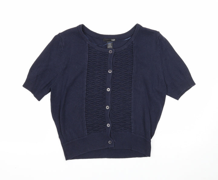 H&M Womens Blue Round Neck Acrylic Cardigan Jumper Size XS