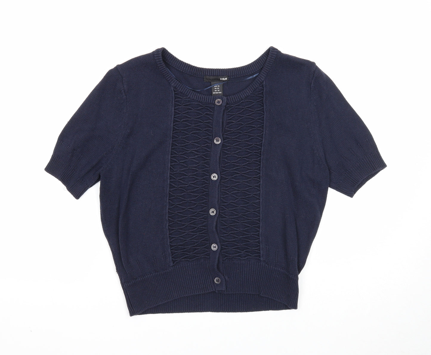 H&M Womens Blue Round Neck Acrylic Cardigan Jumper Size XS