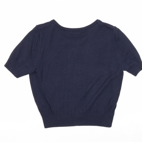 H&M Womens Blue Round Neck Acrylic Cardigan Jumper Size XS