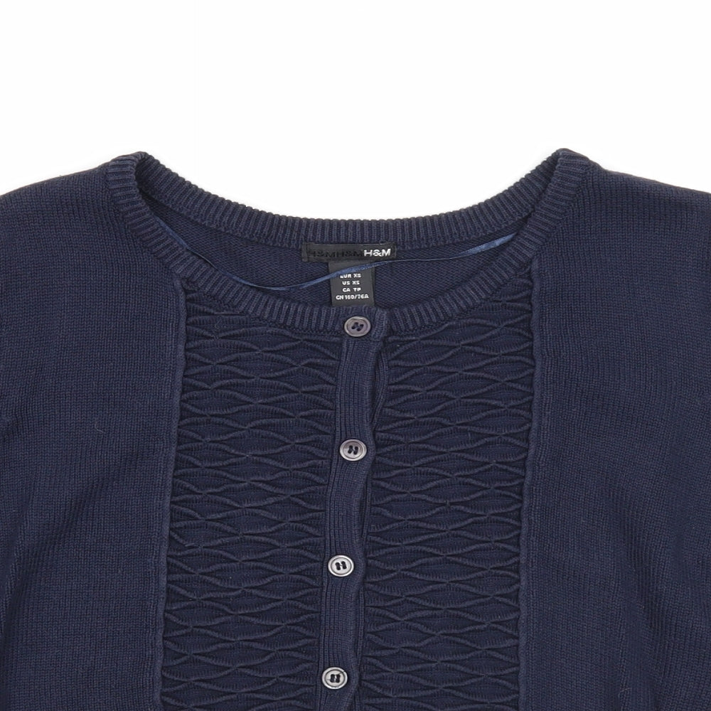 H&M Womens Blue Round Neck Acrylic Cardigan Jumper Size XS