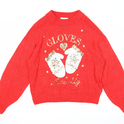 H&M Womens Red Round Neck Acrylic Pullover Jumper Size S - Gloves Actually