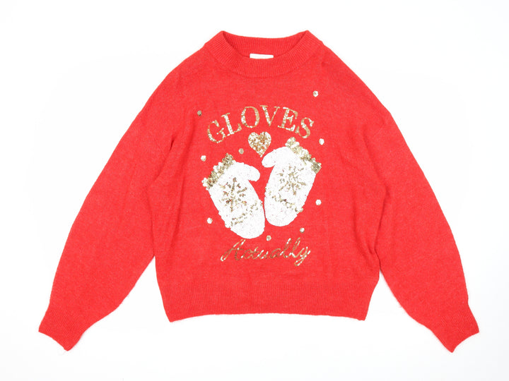 H&M Womens Red Round Neck Acrylic Pullover Jumper Size S - Gloves Actually