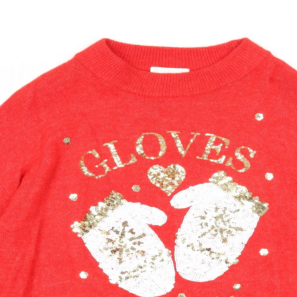 H&M Womens Red Round Neck Acrylic Pullover Jumper Size S - Gloves Actually
