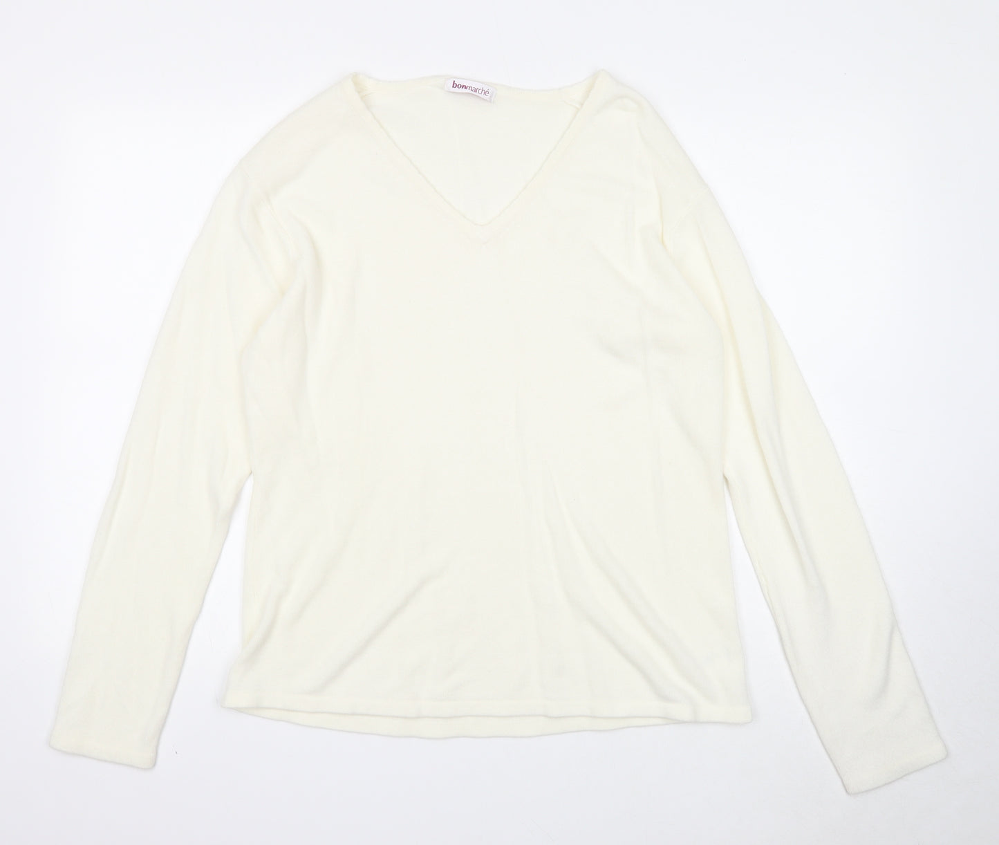Bonmarché Womens White V-Neck Acrylic Pullover Jumper Size L