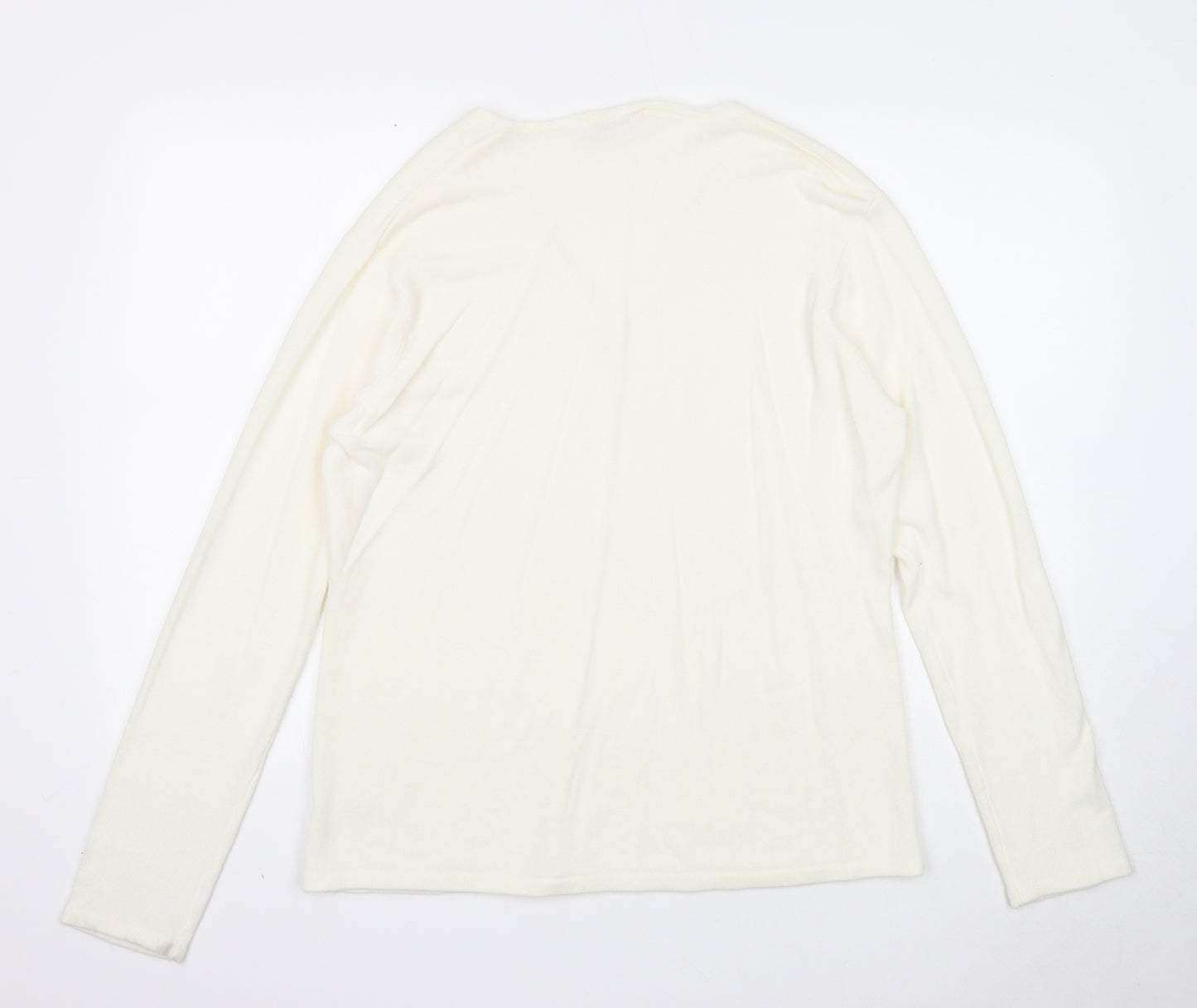 Bonmarché Womens White V-Neck Acrylic Pullover Jumper Size L