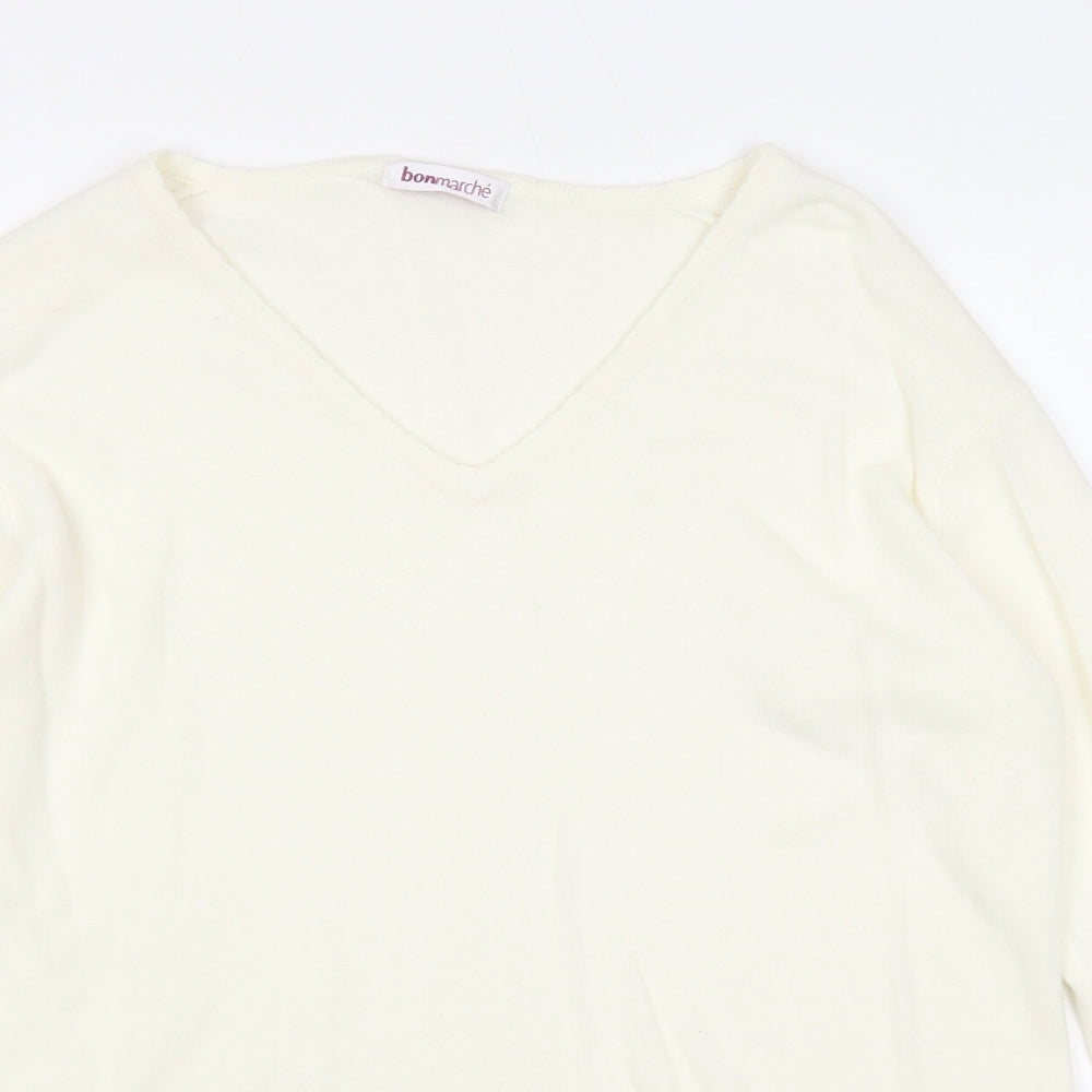 Bonmarché Womens White V-Neck Acrylic Pullover Jumper Size L