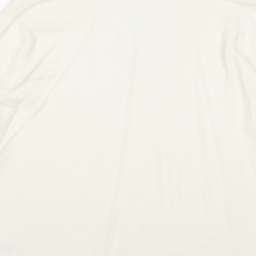 Bonmarché Womens White V-Neck Acrylic Pullover Jumper Size L