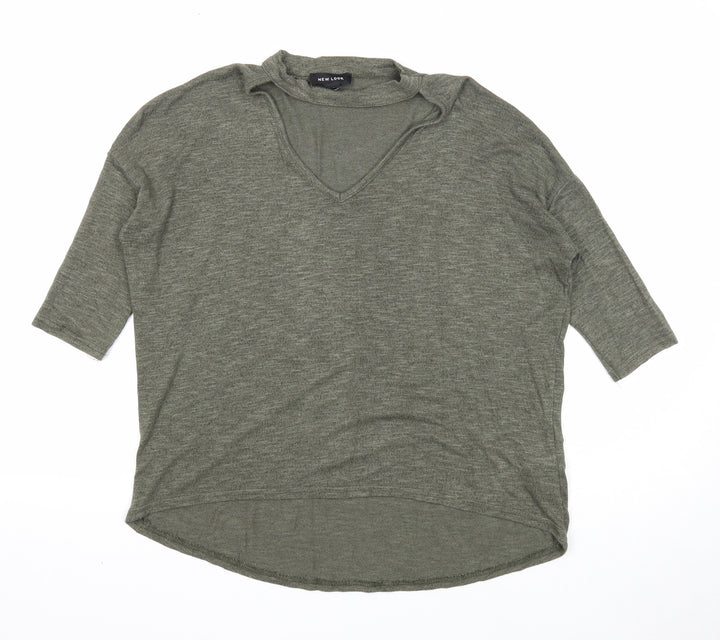 New Look Womens Green Round Neck Viscose Pullover Jumper Size S