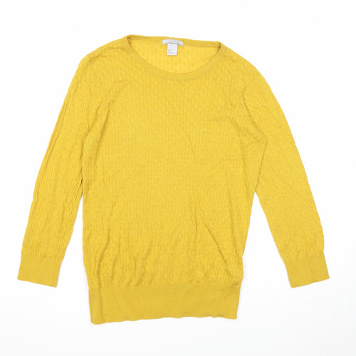 H&M Womens Yellow Round Neck Viscose Pullover Jumper Size M