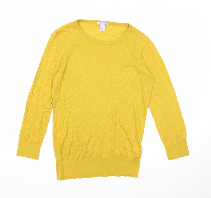 H&M Womens Yellow Round Neck Viscose Pullover Jumper Size M