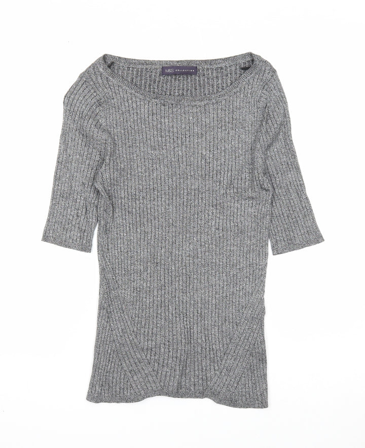 Marks and Spencer Womens Grey Boat Neck Viscose Pullover Jumper Size 10