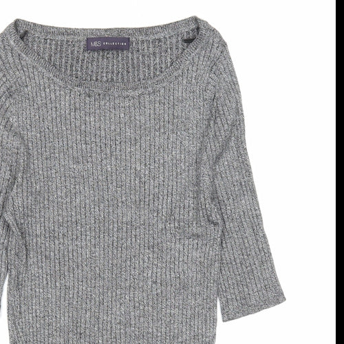 Marks and Spencer Womens Grey Boat Neck Viscose Pullover Jumper Size 10