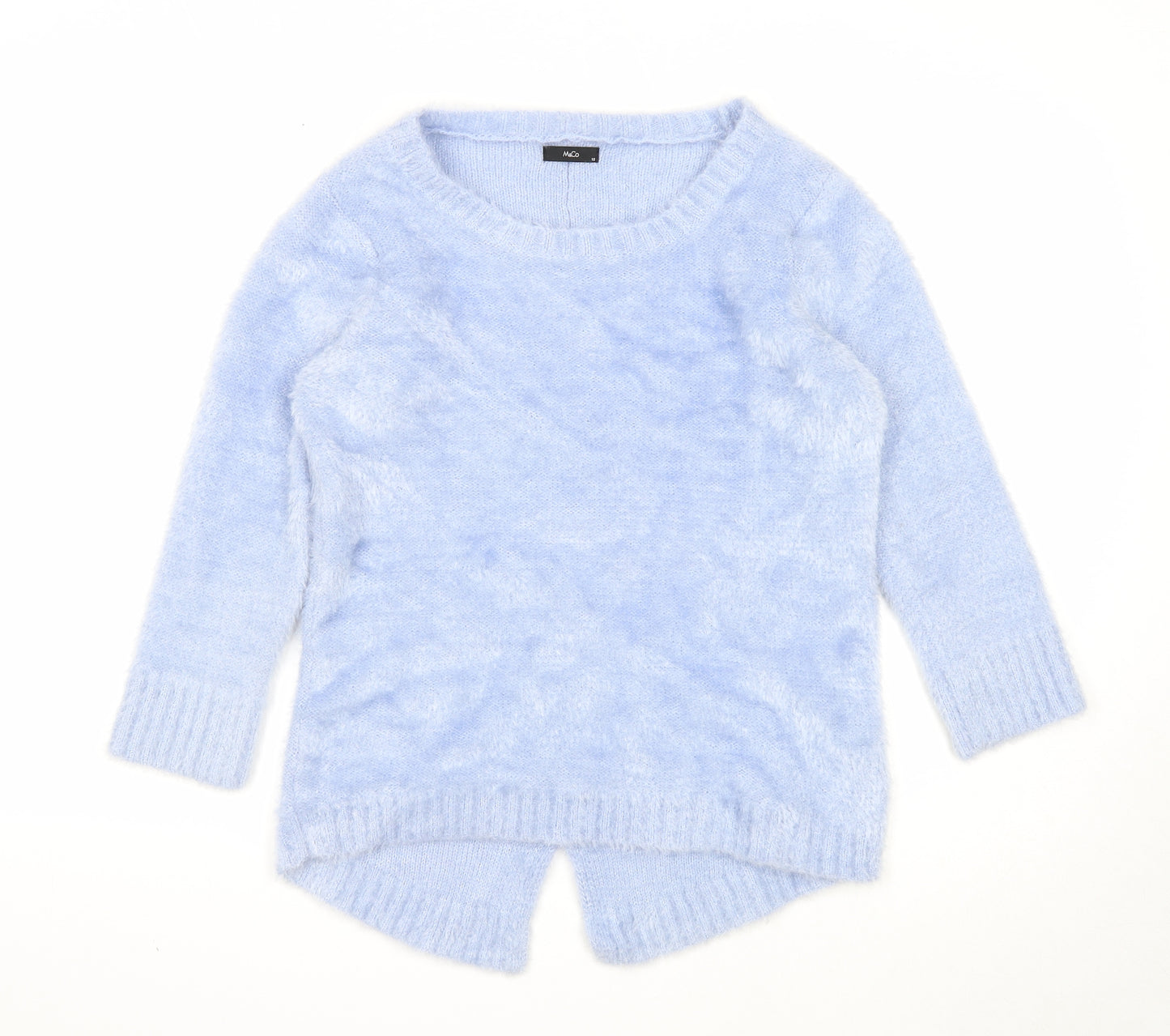 M&Co Womens Blue Scoop Neck Polyester Pullover Jumper Size 12