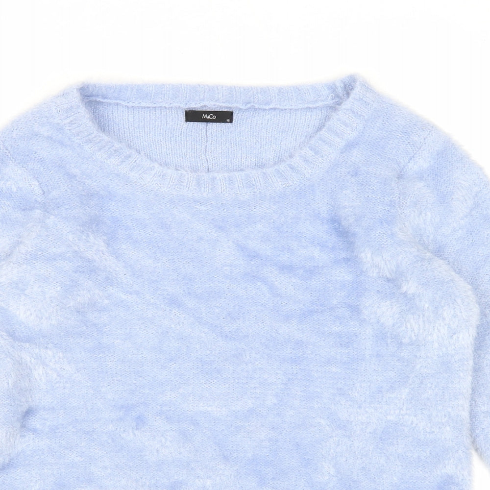 M&Co Womens Blue Scoop Neck Polyester Pullover Jumper Size 12