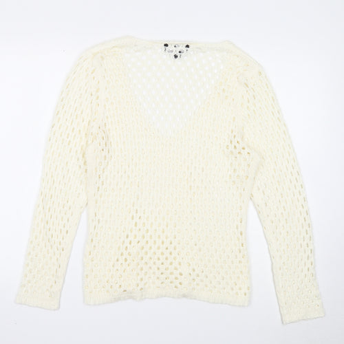 Marble Womens White V-Neck Acrylic Pullover Jumper Size 4