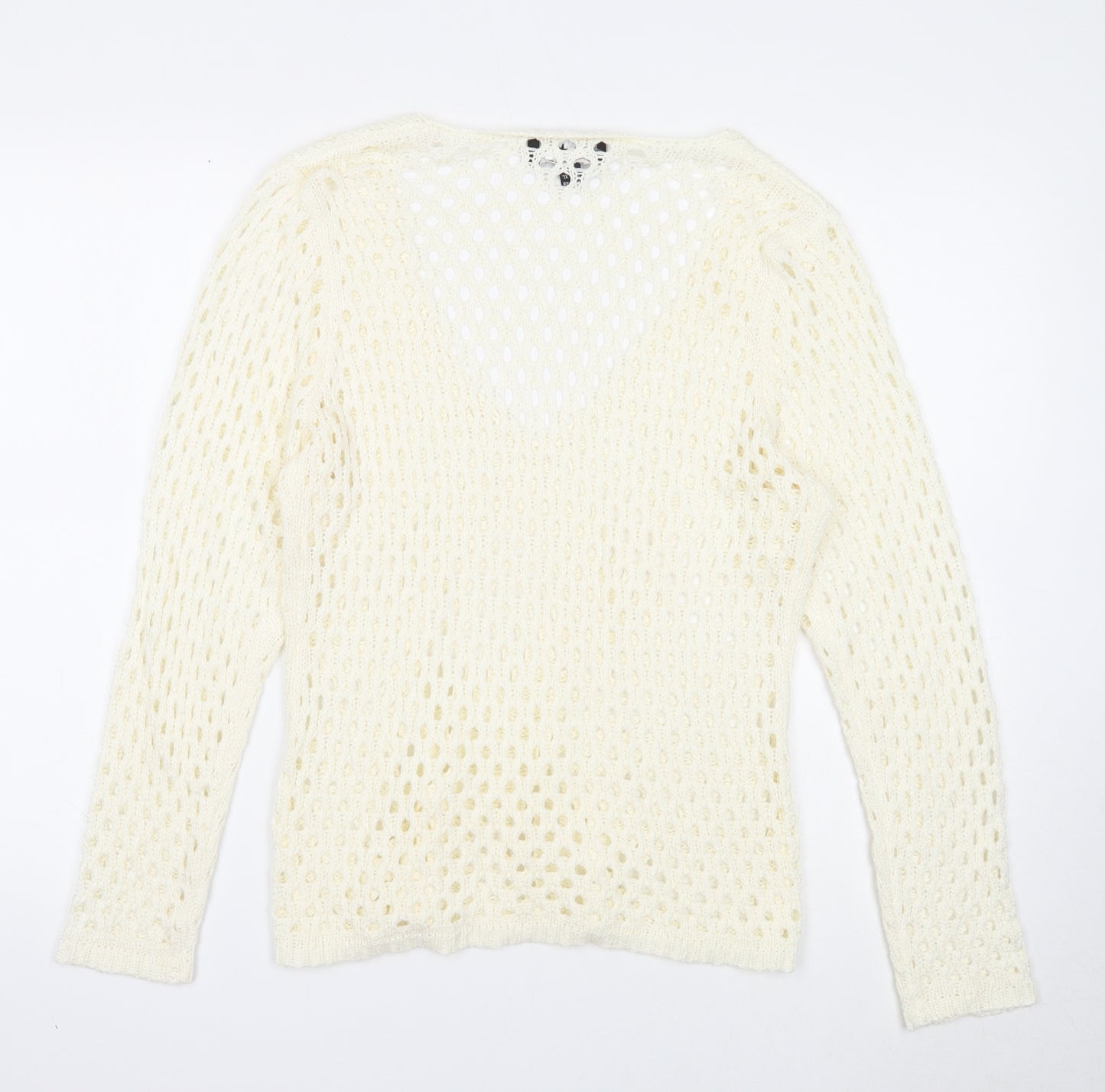 Marble Womens White V-Neck Acrylic Pullover Jumper Size 4