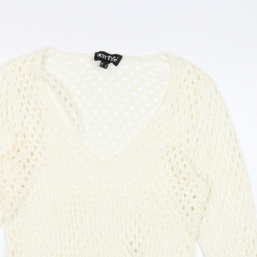 Marble Womens White V-Neck Acrylic Pullover Jumper Size 4