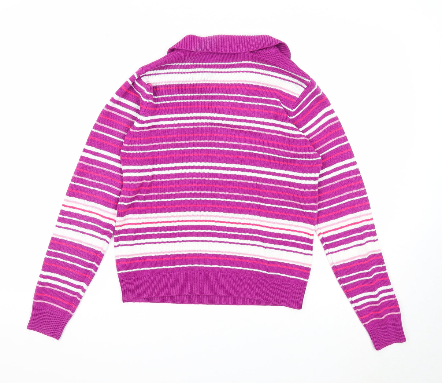 EWM Womens Purple Collared Striped Acrylic Pullover Jumper Size S