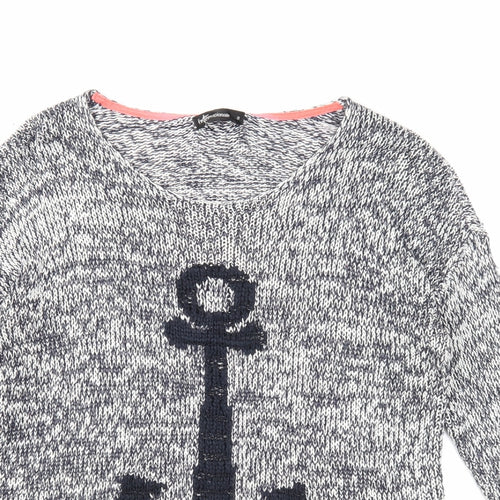 Internacionale Womens Blue Round Neck Acrylic Pullover Jumper Size 8