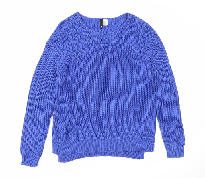 Divided Womens Blue Scoop Neck Acrylic Pullover Jumper Size 10