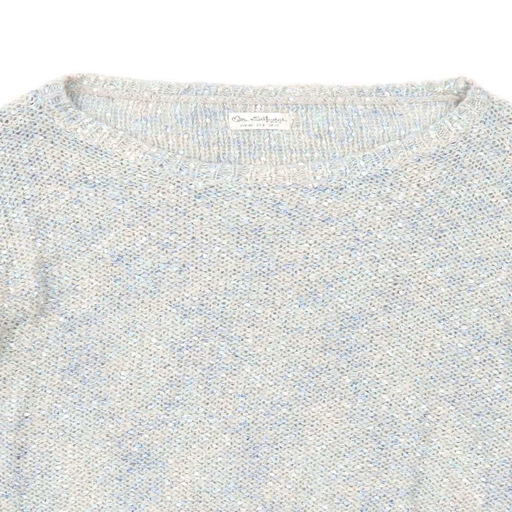 Miss Selfridge Womens Blue Boat Neck Acrylic Pullover Jumper Size 12