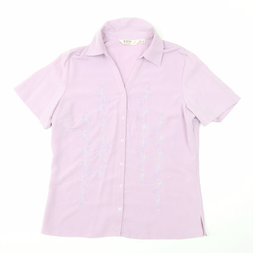 EWM Womens Purple Polyester Basic T-Shirt Size 12 V-Neck