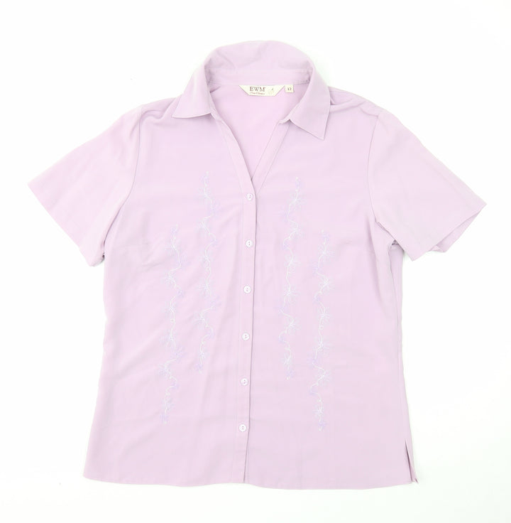EWM Womens Purple Polyester Basic T-Shirt Size 12 V-Neck