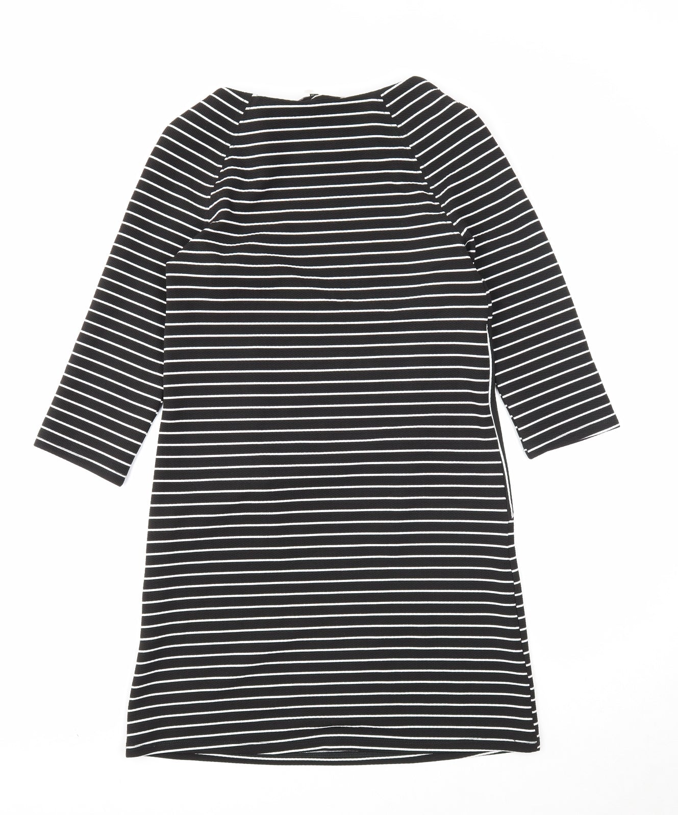 Warehouse Womens Black Striped Polyester A-Line Size 10 Round Neck Zip