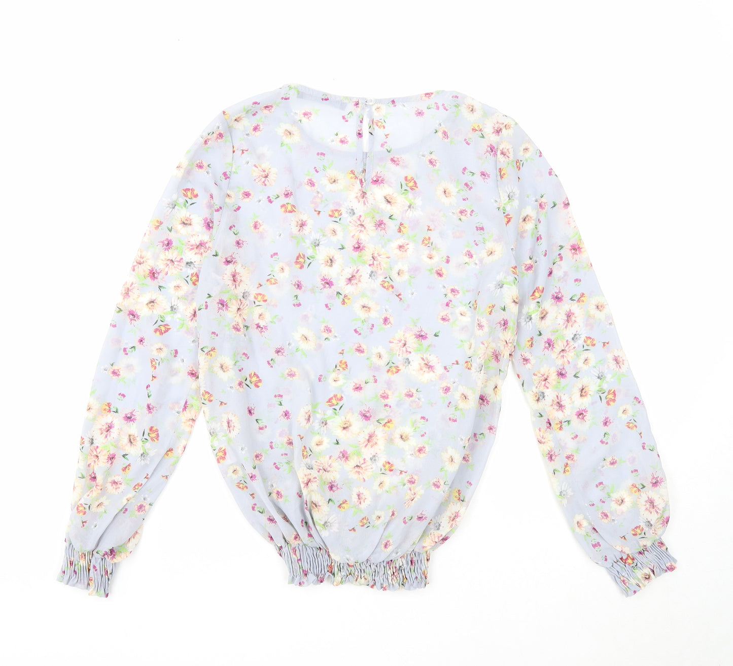 Atmosphere Womens Blue Floral Polyester Basic Blouse Size 8 Round Neck