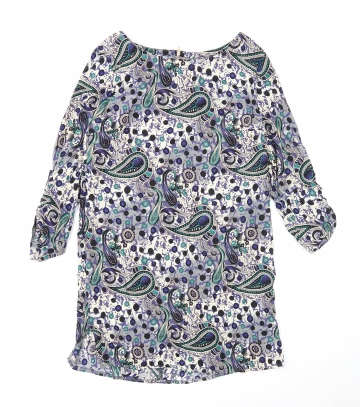 Izabel London Womens Multicoloured Paisley Viscose Shift Size 12 Boat Neck Zip