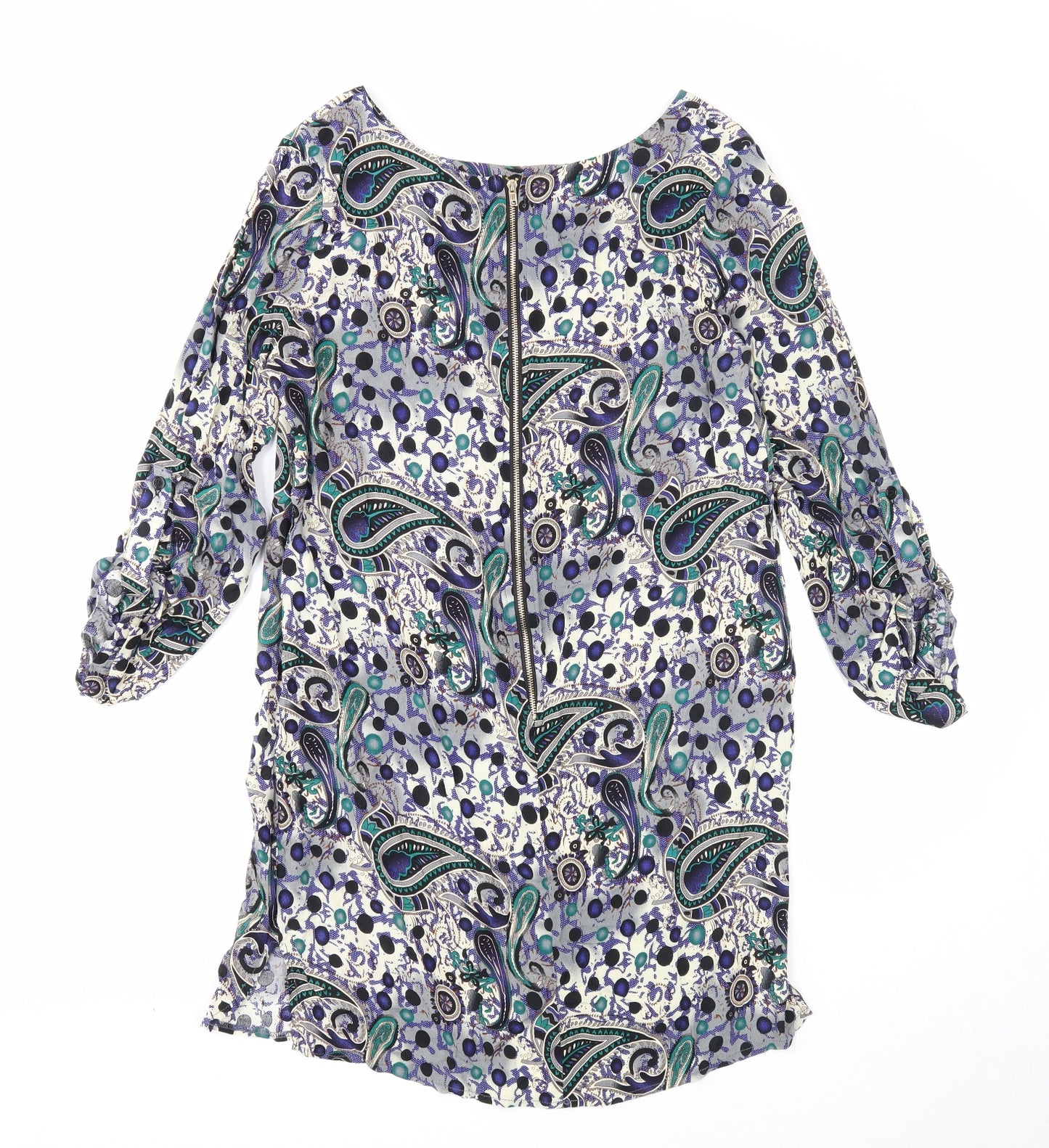 Izabel London Womens Multicoloured Paisley Viscose Shift Size 12 Boat Neck Zip