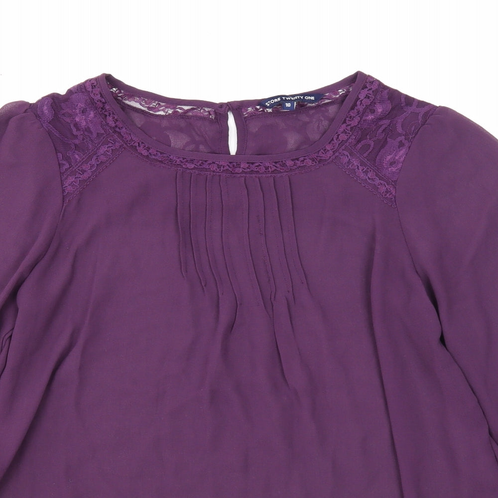 Store Twenty One Womens Purple Polyester Basic Blouse Size 10 Round Neck - Lace Detail