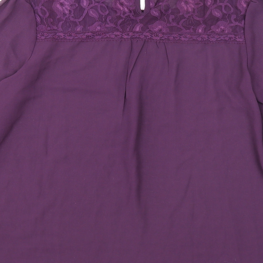 Store Twenty One Womens Purple Polyester Basic Blouse Size 10 Round Neck - Lace Detail