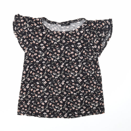 Body Flirt Womens Black Floral Viscose Basic T-Shirt Size M Round Neck