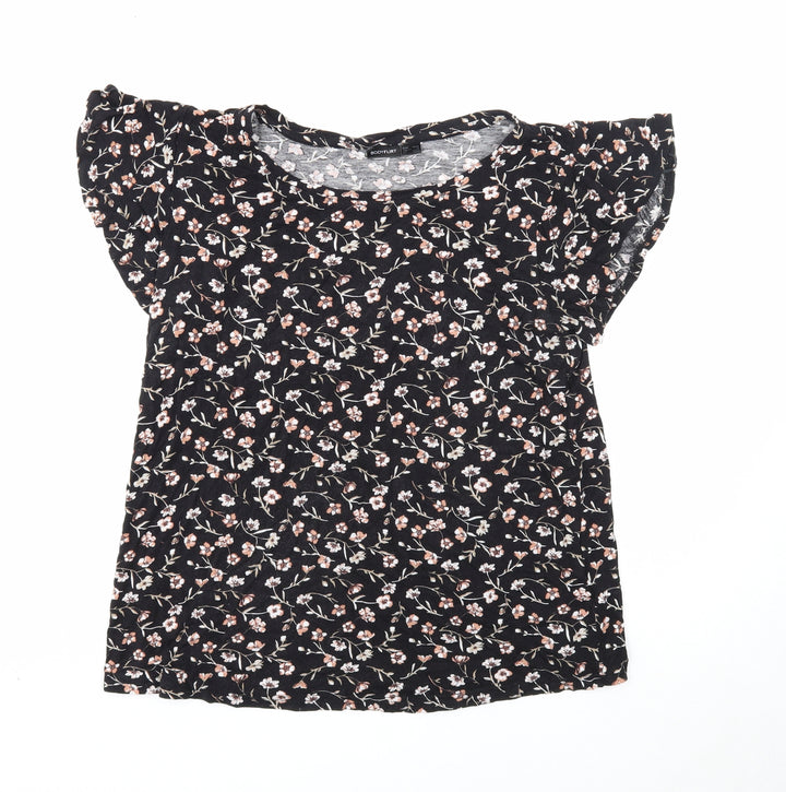 Body Flirt Womens Black Floral Viscose Basic T-Shirt Size M Round Neck