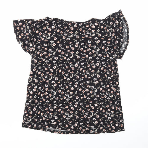 Body Flirt Womens Black Floral Viscose Basic T-Shirt Size M Round Neck