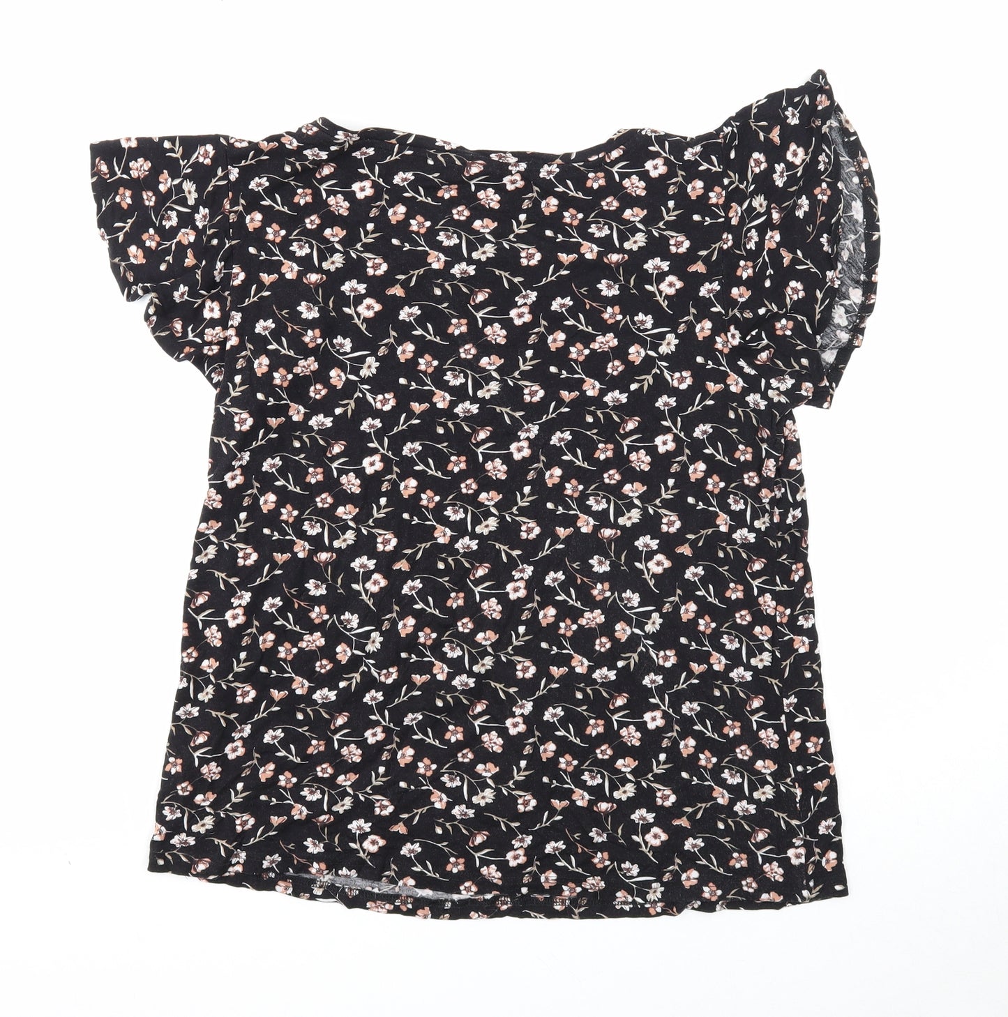 Body Flirt Womens Black Floral Viscose Basic T-Shirt Size M Round Neck
