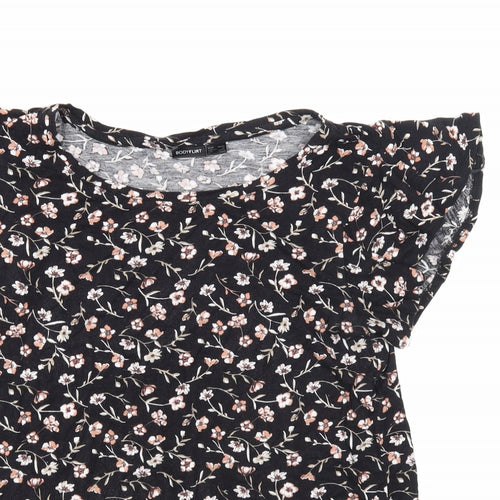 Body Flirt Womens Black Floral Viscose Basic T-Shirt Size M Round Neck