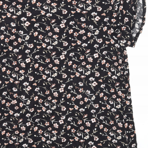 Body Flirt Womens Black Floral Viscose Basic T-Shirt Size M Round Neck
