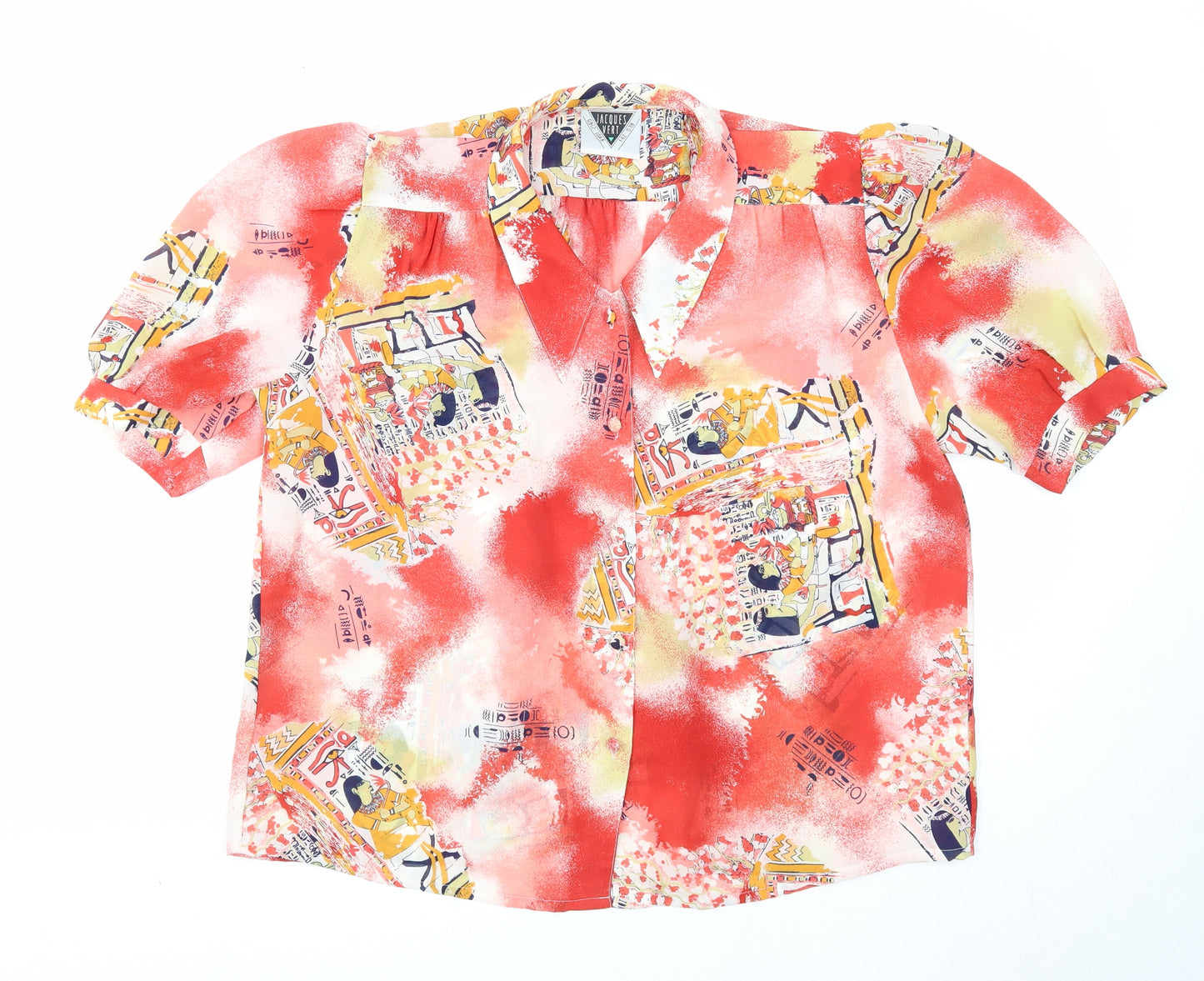 Jacques Vert Womens Red Geometric Polyester Basic Button-Up Size 12 Collared