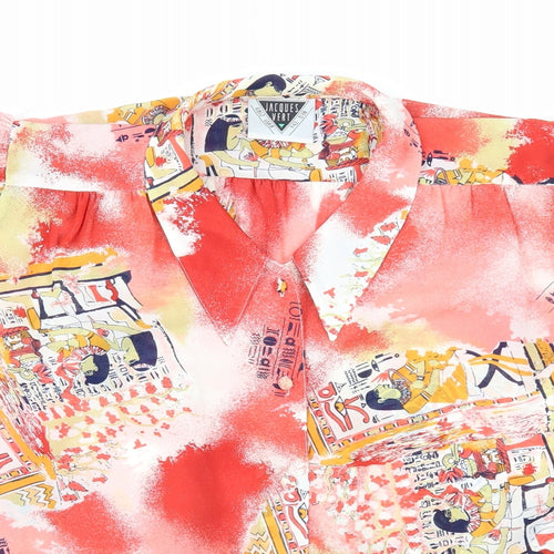 Jacques Vert Womens Red Geometric Polyester Basic Button-Up Size 12 Collared