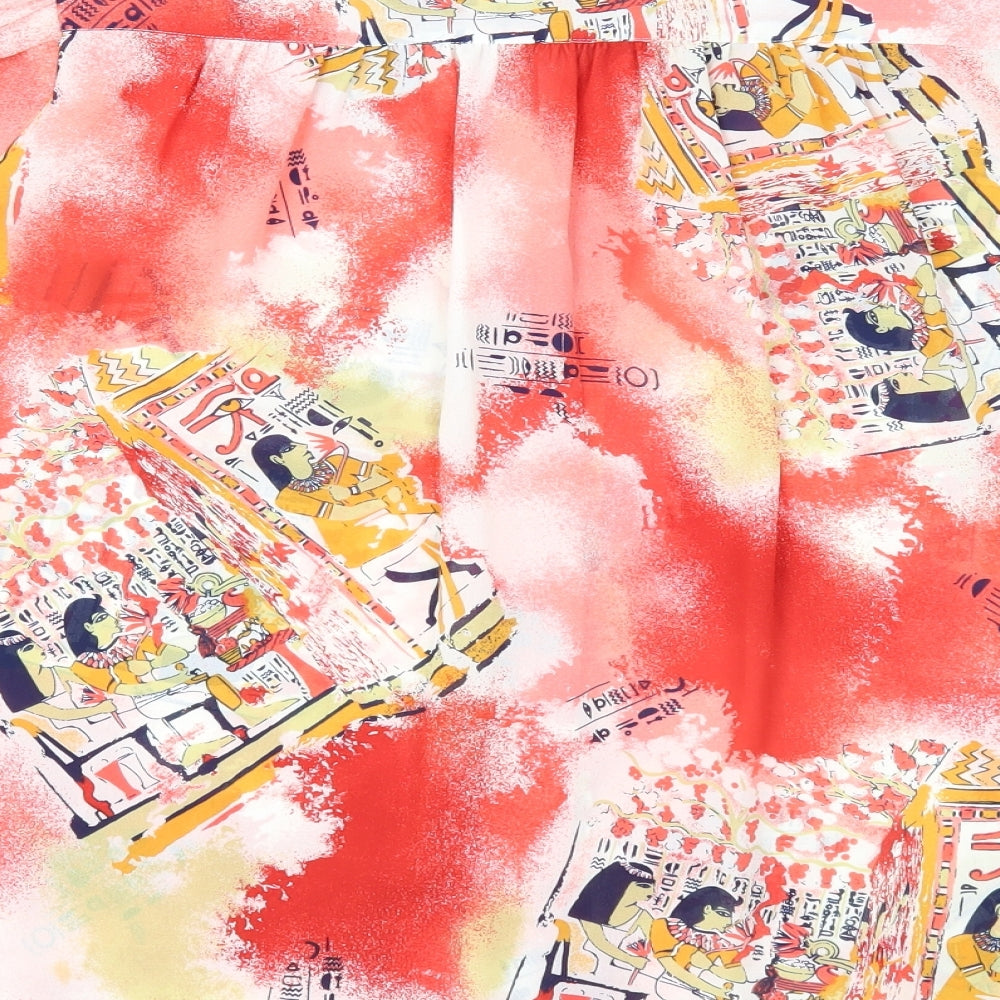 Jacques Vert Womens Red Geometric Polyester Basic Button-Up Size 12 Collared