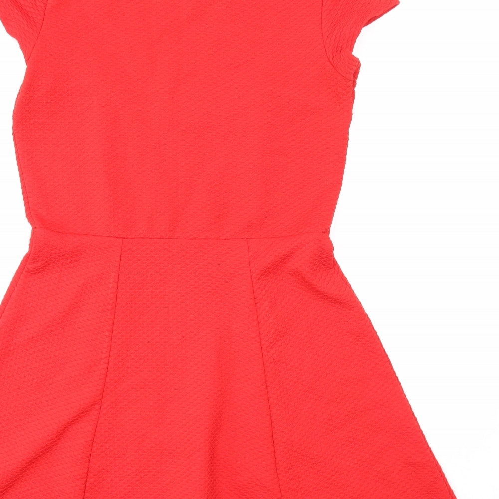 Divided Womens Red Polyester Skater Dress Size 14 Round Neck Pullover