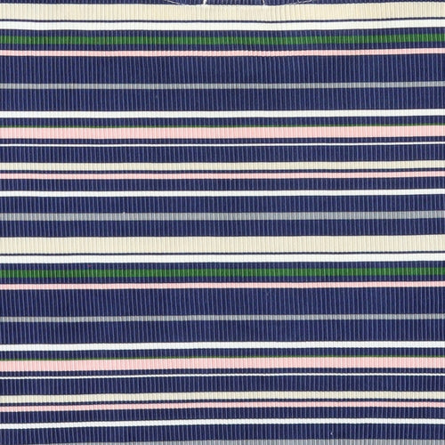 Stradivarius Womens Blue Striped Polyester Cropped T-Shirt Size M Scoop Neck